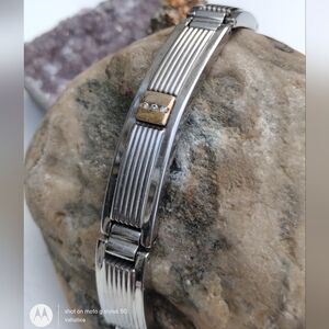 Channel Set Natural Diamond 10K Solid Gold Stainless Steel Panel Link Bracelet